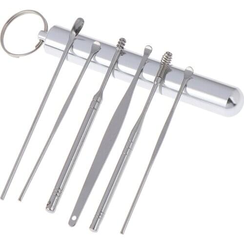 6 Pcs/Set Multifunction Stainless Steel Spiral Ear Pick Spoon Ear Wax Removal Cleaner Portable Ear Pick Ear Care Beauty Tools
