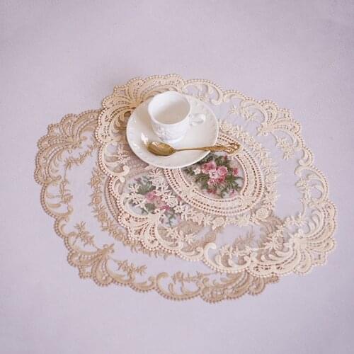 Dining Table Embroidery Craft Placemats European Style Lace Fabric Insulation Plate Mat Anti-scald Coaster Kitchen Accessories
