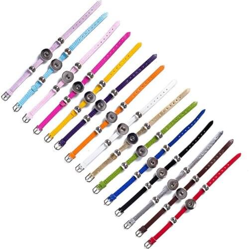 SLB18-11 New Arrivals 15 Cols Cheaper PU Leather DIY Armband 18mm Snap Button Bracelet DIY Snaps Jewelry Fit 18mm Buttons