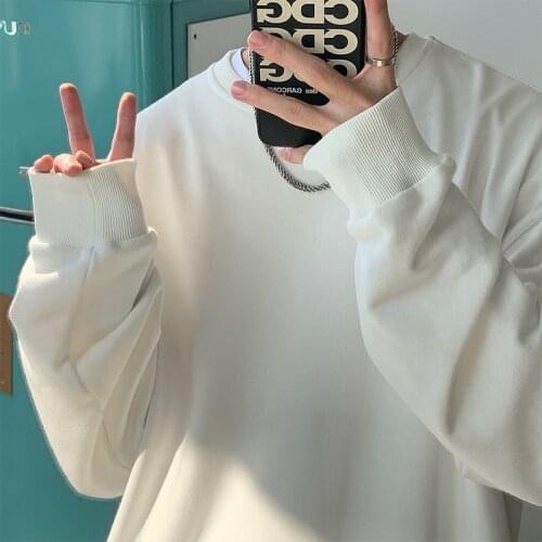 Spring Autumn Men Hoodies Sweatshirts Korean Fashion Solid Color Loose Hipster Streetwear O-Neck Cotton Sweatshirts 4XL 5XL