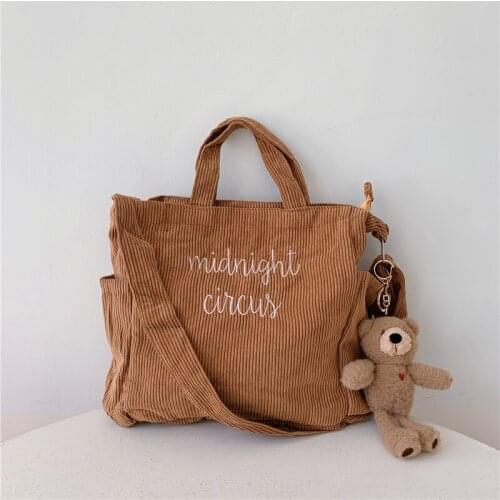 Corduroy Tote Bags Shopper Bags Women Designer Handbags 2021 Girls Fashion Casual Embroidered Letters Multipocket Messenger Bags