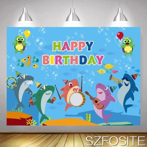 Happy Shark Turtle Undersea Animal Music Party Backdrop Babys Birthday Table Decoration Photography Photo Kids Vinyl Background