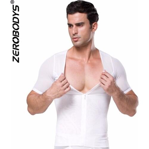 ZEROBODYS mens body sculpting elastic force cloth zipper compression beer belly waist control cincher short sleeve t shirt 389