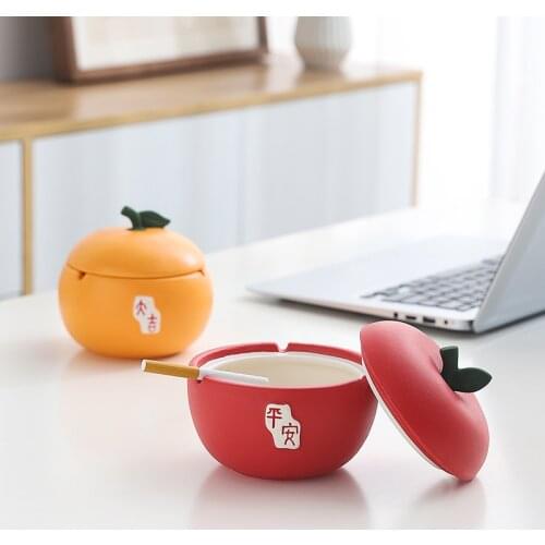 Ceramic Apple And Orange Ashtray With Fly Ash Cover пепельница Creative Personality Living Room gift for boyfriend Ashtrays