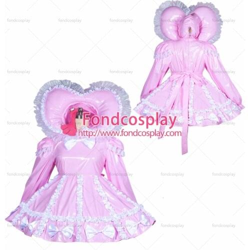 French adult sissy baby pink Maid PVC Dress Vinyl lockable TV Unisex Tailor-made[G3900]
