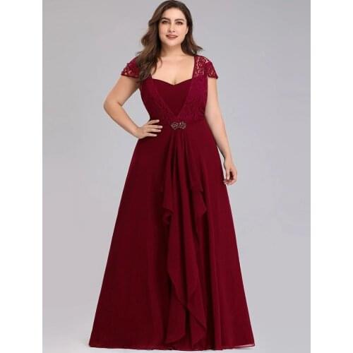 Plus Size Sweetheart Cap Sleeve Floral Lace Wedding Guest Dress