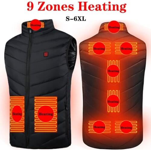Plus Size S-6XL Heating Vest 2/4/8/9 Zones Heated Vest Men Women Usb Heated Jacket Thermal Clothing Hunting Vest Winter Heating