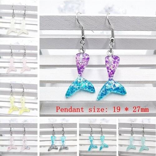 1Pair of Cartoon Girl Color Gradient Mermaid Tail Earrings Pendant Resin Mermaid Girl Earrings Personality Charm Fashion Jewelry