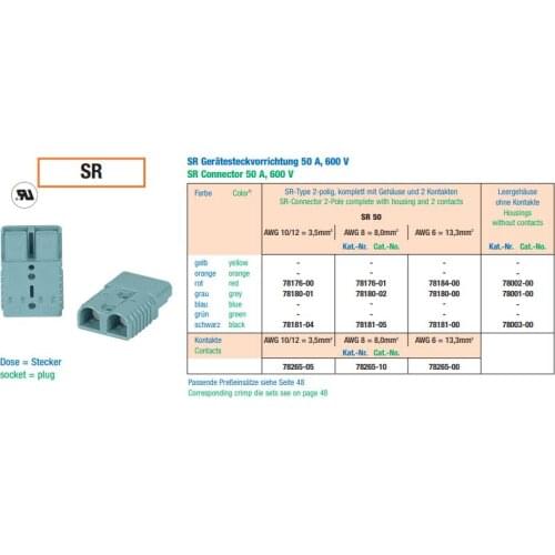 10Pcs/Lot Original REMA SR 50A SR 50 SR50A SR50 600V With SR #6 Contacts Power Connector Battery Plug Charger Plug