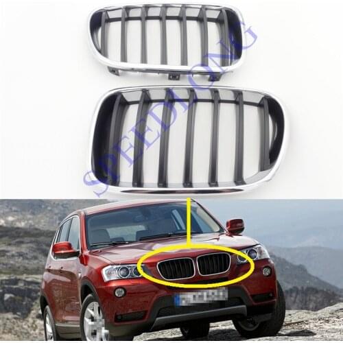 2 Pcs/Pair RH and LH Chrome Front kindey hood grill grille insert for BMW F25 X3 2011-2014