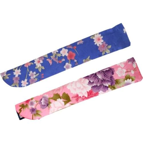 2Packs Flower Printed Chinese Style Soft Fabric Folding Hand Fan Pouch Case