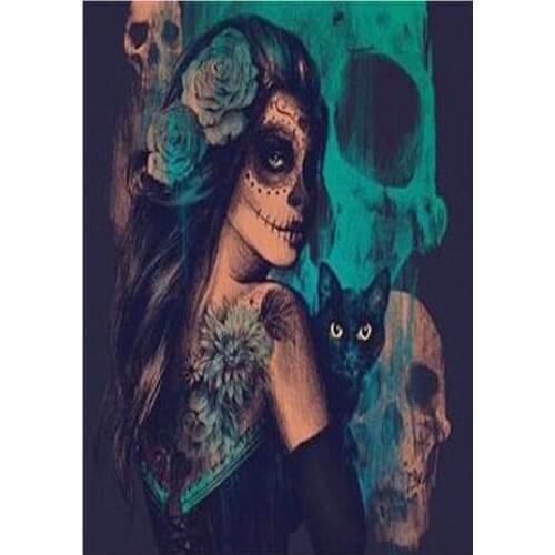 3D DIY Diamond Painting Skull Cat Woman Cross Stitch Horror Halloween Needlework Home Decorative Full Square Diamond Embroidery