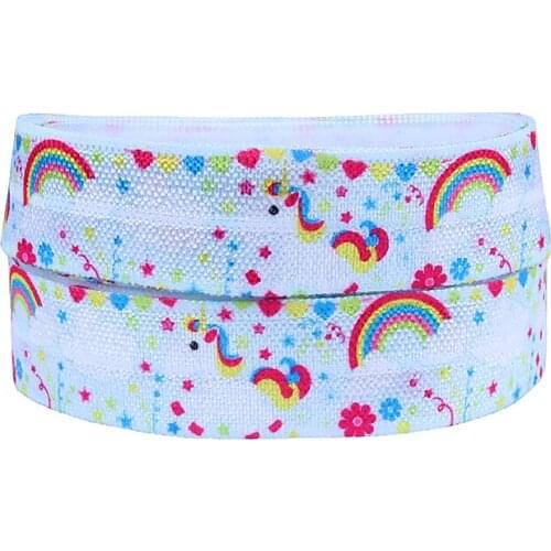 50yards/lot) Free shipping rainbow and unicorn printed fold over elastic