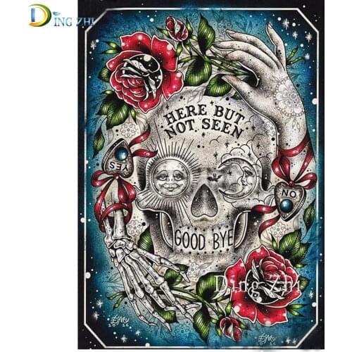 5D DIY Diamond embroidery Retro Skull Rose Mosaic Diamond Painting Full Square Round"Here But Not Seen" American style Picture