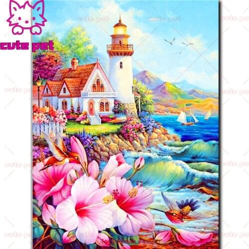 Diy diamond embroidery beacon full square round drill 5D diamond mosaic diamond painting landscape lighthouse rose decor puzzle