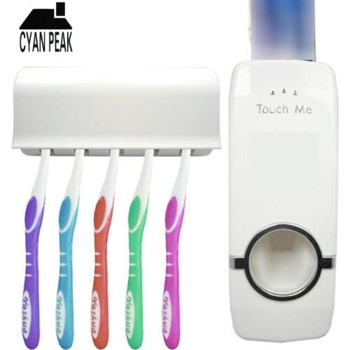 1 Set Automatic Toothpaste Dispenser Toothbrush Holder Wall Mount Type Bathroom Accessories Set Tooth Brush Holder Drop Shipping