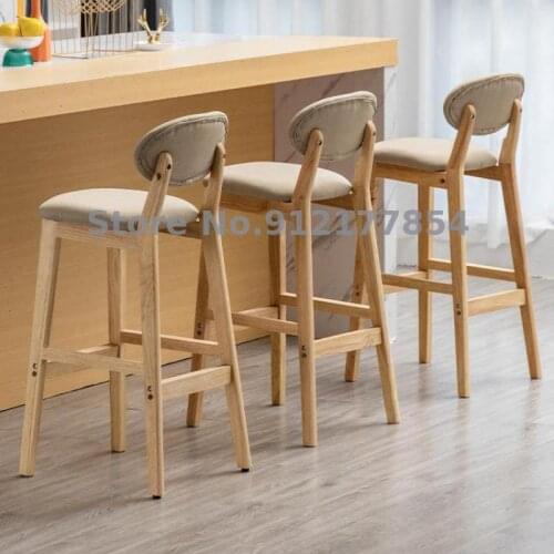 Solid Wood Bar Stools Home Backrest Chairs Nordic Bar Stools High Stools Modern Minimalist Bar Stools