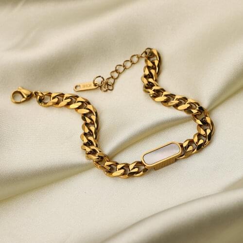 18k Gold Plated Stainless Steel Cuban Chain Shell Bracelet For Women Minimalist Chunky Bracelet Jewelry Accessories
