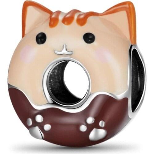 New 925 Sterling Silver Cat Donut Charm Bead Fit Original Pandora Bracelet DIY Jewelry For Women