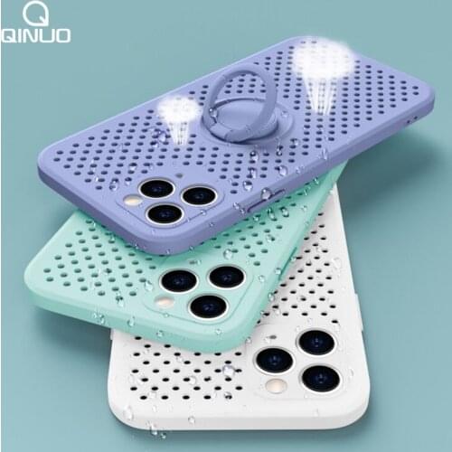 Soft Silicone Breathable Phone Case For iPhone 11 Pro Max X XR XS Max SE 2020 8 7 Plus Hollow Magnetic Ring Holder Stand Cover