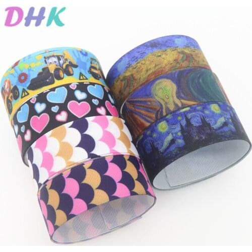 DHK 50yards paint heart fishscale car Printed Grosgrain Ribbon Accessory Hairbow Headwear Decoration DIY Wholesale OEM S1363
