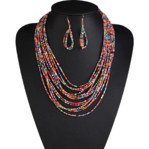 DIEZI African Acrylic Bead Jewelry Set Bohemian Necklace Ladies Fashion Personality Multilayer Necklace New Jewelry Set