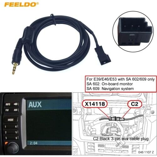 FEELDO 1PC 3.5mm Male Connector To 3-Pin AUX Connector Wiring Harness For BMW E39/E46/E53 With Navigation System(SA 602/609)