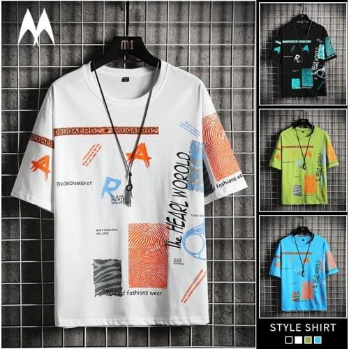Harajuku T-shirt Men Summer 2021 New Trend Printed Short Sleeved Mens Hip Hop Top Tee Casual Pure Cotton T-shirt Men Clothing