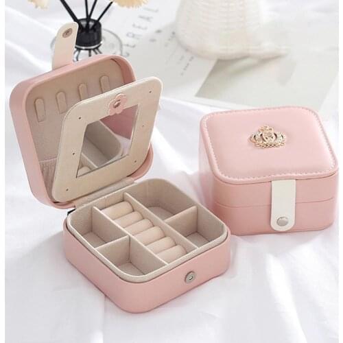 80% Dropshipping!Jewelry Storage Box Portable Magnetic Button Travel Jewelry Earrings Ring Storage Box with Mirror