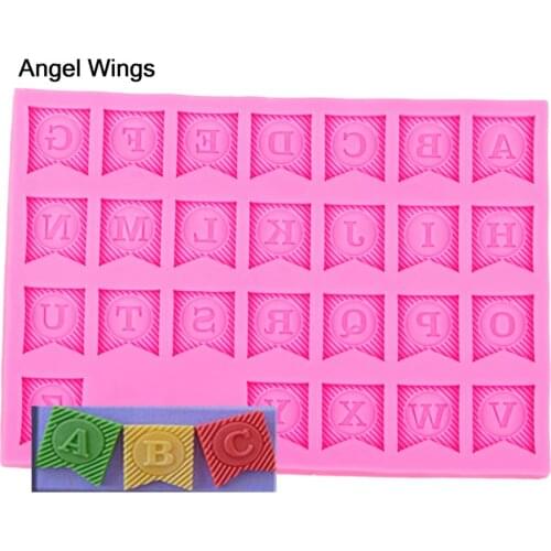 Angel Wings Food grade fondant cake silicone mold Bunting 26 letters shaped for Reverse forming chocolate decoration tools F1177