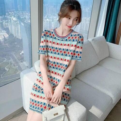 2021 Summer Design Ice Silk Knitted Dresses Women Slim Color Straight Tube Dress Women