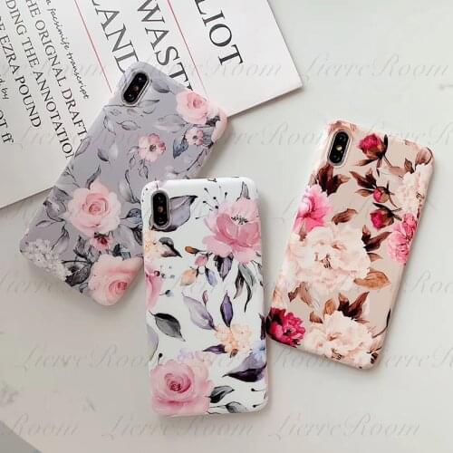 LierreRoom For Iphone XsMax Frosted Phone Case IPhone 7 plus Temperament Literary Flowers XR For 8P Protective Cover 11 Pro Max
