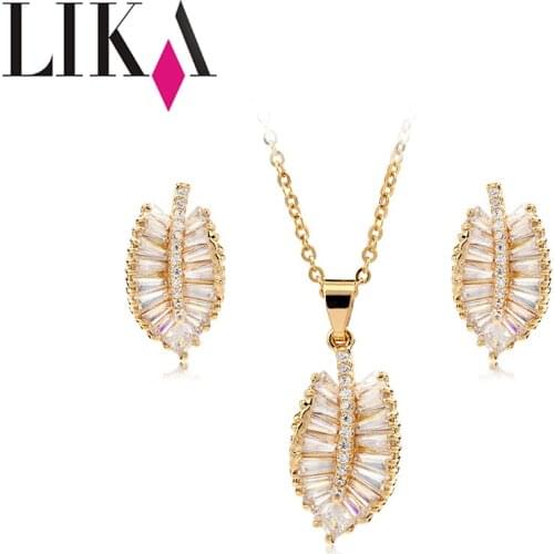 LIKA Personality Leaves Jewelry Sets Gold Silver Color Pendants&Earrings Party Wedding Earrings For Women Jewelry Chain Necklace