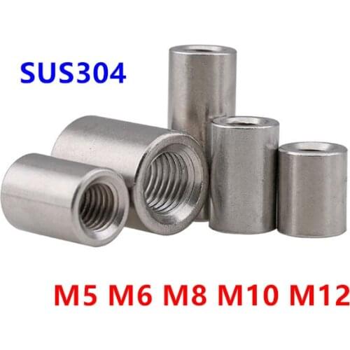 M3 M4 M5 M6 M8 M10 Stainless steel Long Rod Coupling Round Nuts Cylindrical Thread Nuts for Screw Nuts Joint Connection