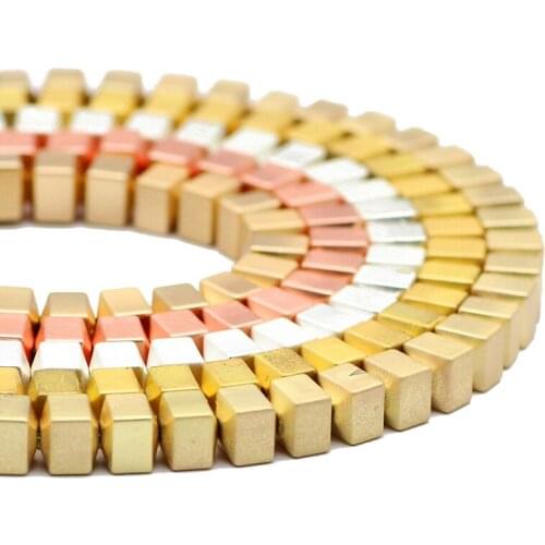 Matte 6X6mm 65pcs Natural Stone Rose Gold Silver Square Charm Hematite Spacer Loose Bead For Jewelry Bracelet Necklace Making DI