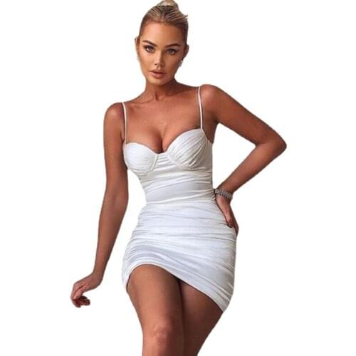 2021Thin Strap Mini Dress Womens Sexy Halter Cross Bandage Tight Party Dress Pleated Stretch Short Club Vestidos