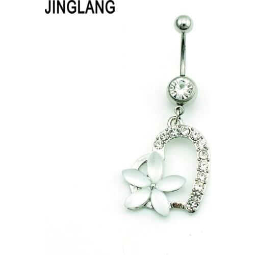 Fashion Belly Button Ring Stainless Steel Dangle Rhinestone Heart Plastic Flower Barbell Navel Body Piercing Jewelry