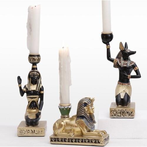 New Resin Ancient Egypt Idol Figures Nostalgic Candlestick Anubis Sphinx Retro Candle Holder Home Decor Candle Holders Accessory