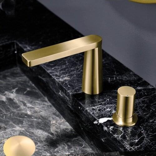 Newest Brushed Gold brass bathroom sink faucet two holes single handle cold hot water mixer basin faucet