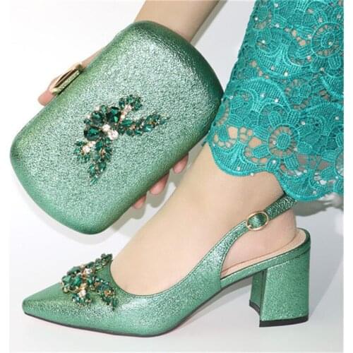 Newest African Rhinestone With Flower Shoes And Bag Set Fashion Ladies High Heels Shoes With Matching Bags For Women Dress