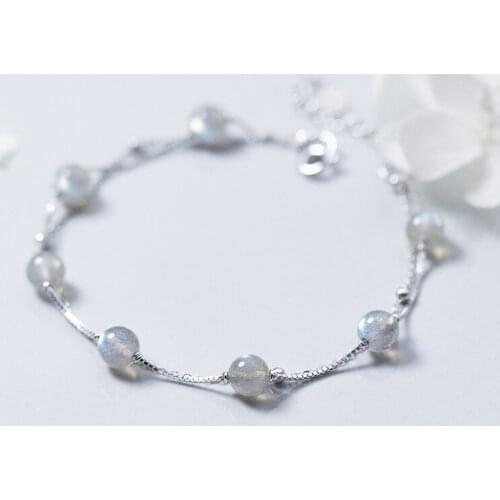 MloveAcc Original 925 Sterling Silver Bracelets for Women Moon Stone Beads Bracelet Spring Collection Silver 925 Jewelry