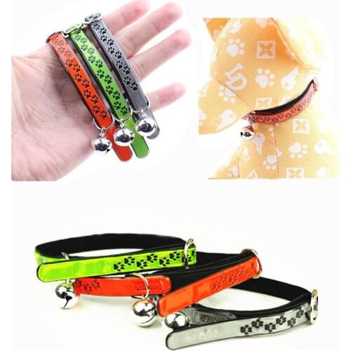 Cute Paw print Puppy Collar Kitten Collar Reflective Leather Cat Collar Bell Dog Collars For Small Dogs gatito gatinho colarinho