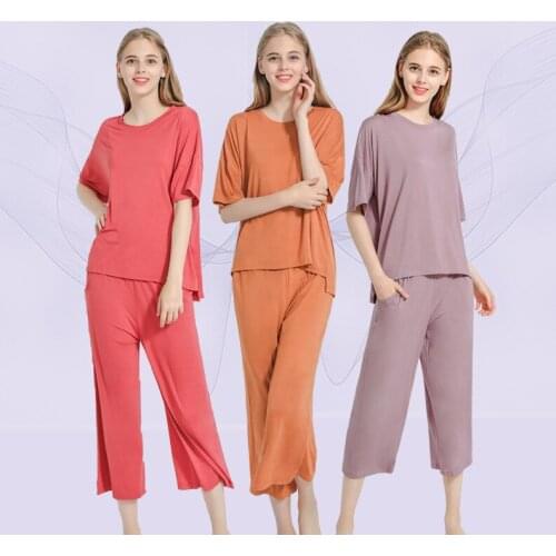 2020 Summer Modal Homewear Set Womens Loose And Plus-sized Short Sleeve Trousers Students Pajamas Two-Piece Womens