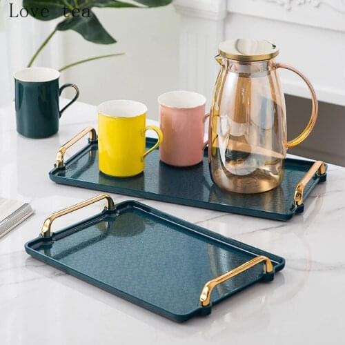 Nordic Plastic Tray Household Light Luxury Water Cup Tea Set Living Room With Handle Hotel Storage Snack Tray