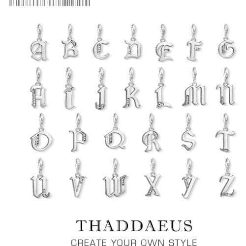 Real 925 Sterling Silver Lucky Letters ABC Word Pendant Charm Fashion Jewelry Gift For Women Men Fit Bracelet Necklace Jewelry