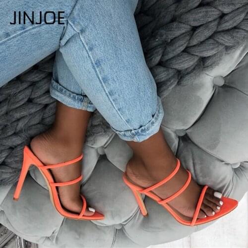 JINJOE Summer Shoes Woman Fluorescence color sandals Open Toe Slides High Heel Slippers Comfortable party Sandals Ankle Strap