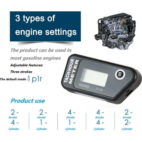 Tach Hour Meter Motorcycle Meter Digital Tachometer Engine Resettable Maintenace Alert RPM Counter for Chainsaws Boats ATV