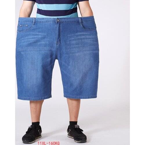 Plus size 9XL 10XL 11XL large size loose denim shorts summer mens shorts high waist elastic large size 52 54 56 blue black