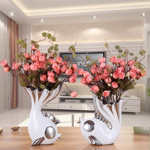 Modern Ceramic Couple Fish Vase Fake Flower Arrangement Bookcase Cabinet Furnishings Crafts Home Livingroom Desktop Accessories