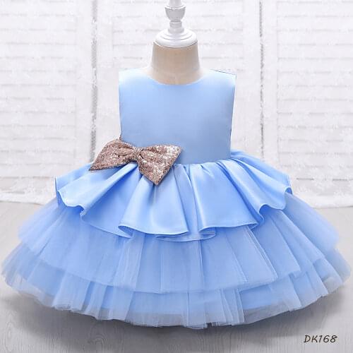 Yoliyolei Kids Dresses for Girls High Quality Tiered Toddler Baby Girl Gold Bowknot V-back 6M-5T Fashion Party Children Dress